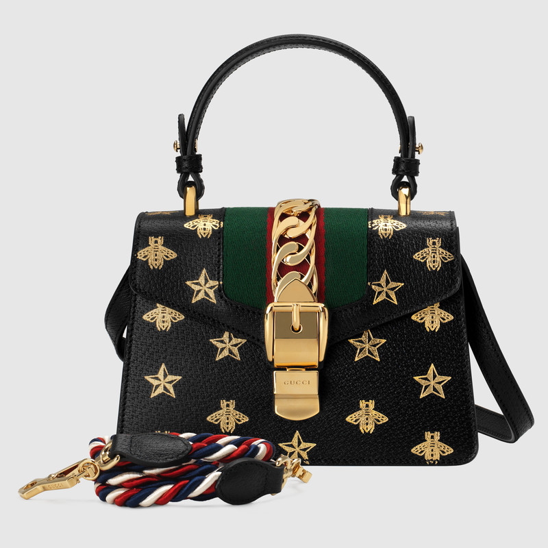 Gucci Sylvie Bee Star Mini Shoulder Bag 470270 Black